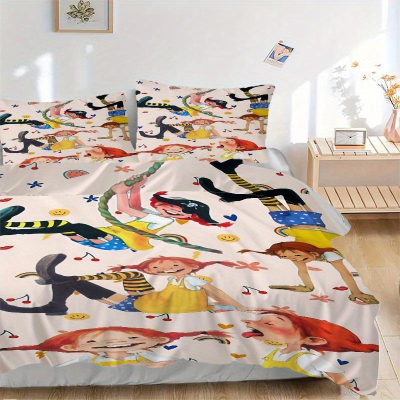 3-teiliges Pippi Bettwäsche-Set Weiche Polyester Daunendeckenbezug und Kissenbezüge, Geeignet für alle Jahreszeiten, Praktische Geschenke für das Zuhause 0729099