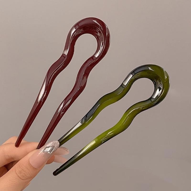 Wavy U Shaped Hair Stick for Stylish Hairstyles Elegant 2 Prong Updo Pin for Women Girls Handmade Headwear Accessories