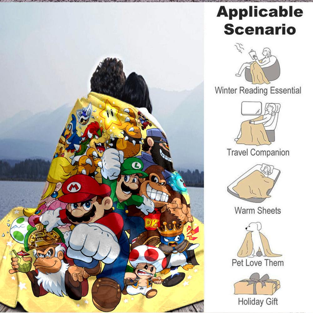1Pc Super Mario Bros Adventure Blanket Soft And Comfortable Casual Warm Camping Travel Christmas Halloween Xmas Gift M928421