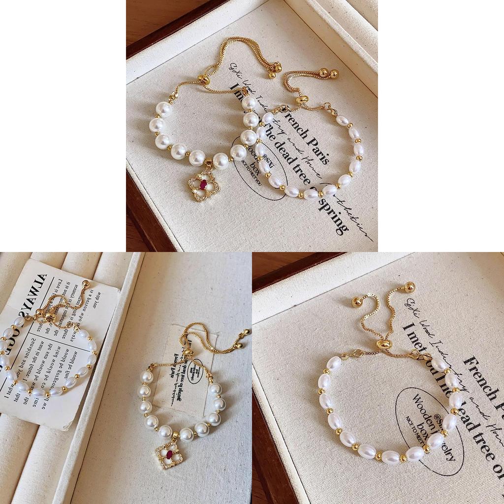French Vintage Geometric Pearl Bracelet With Gold Plating For Womens Gift