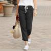 Women's Drawstring Waist Linen Pants Loose Straight Leg Trousers Casual Solid Color Elastic High Waist Joggers For Summer Daily Wear