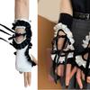 Lolitas Crinkled Hollow Out Gloves Satins Lace Ribbon Adjustable Wrist Sleeves For Women Party Fashion Accessories
