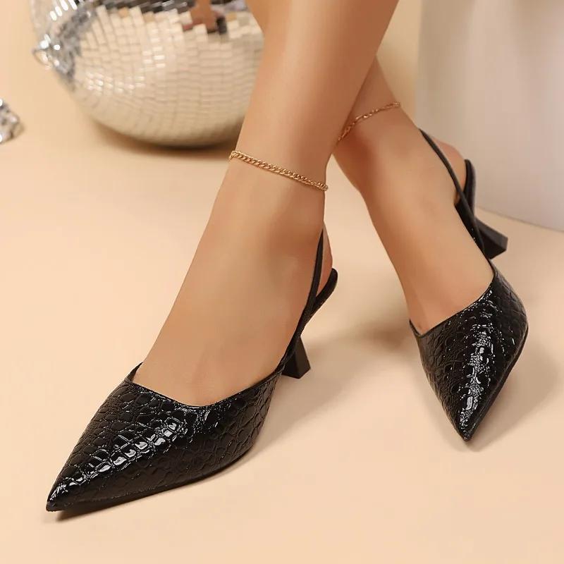 Mode Übergröße 2025 Neue Slingbacks Damen High Heels Spitzschuh Dünne Absätze Flache Slipper Pumps für Mode Party & Kleidsandalen
