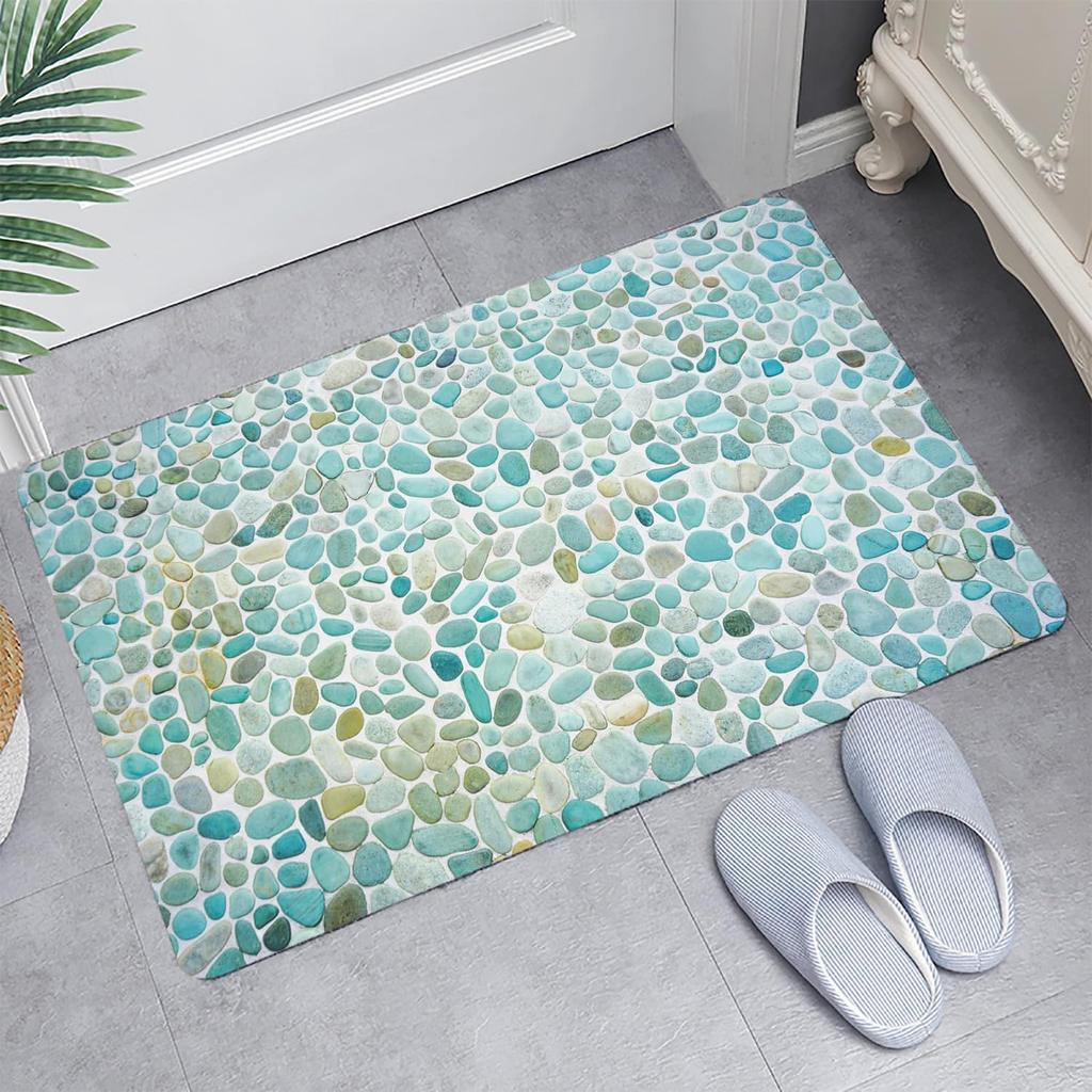 Bathroom Uses Absorbent Non Slip Bath Mats, Kitchen Floor Mats, Artistic Small Stone 3D Carpets (24x16 Inches), and Flannel Memo