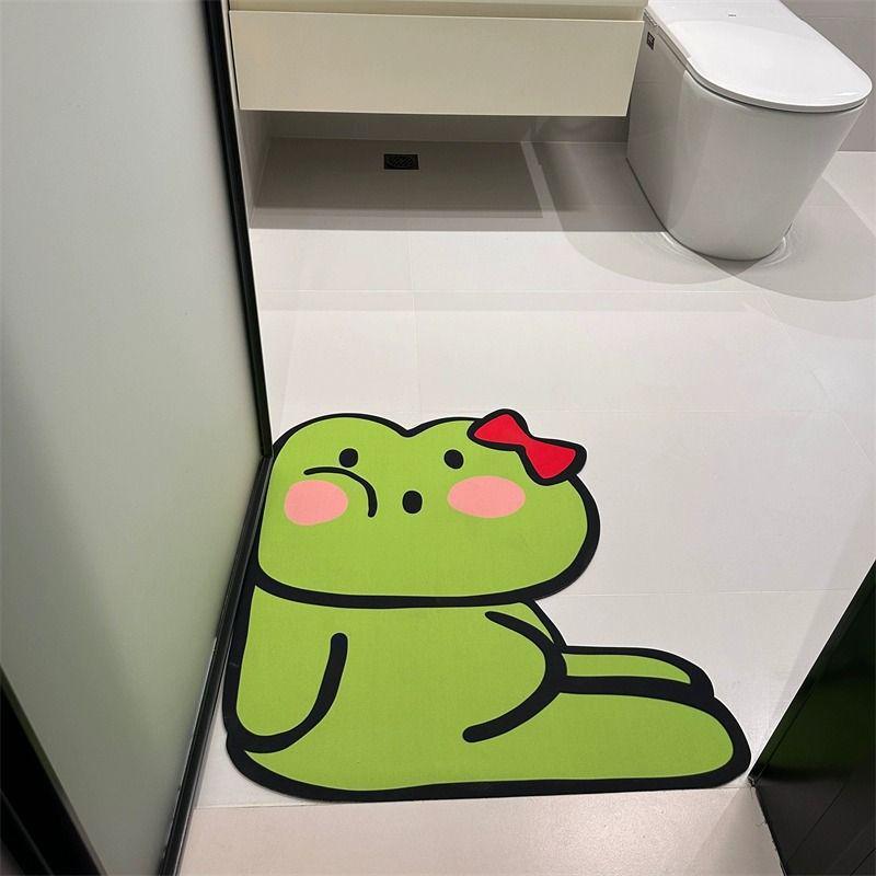 Cartoon Cute Quick-Dry Bathroom Mat - Water Absorbing, Easy to Clean Diatomaceous Earth Foot Mat for Toilet Entrance 50x50cm (Diatomaceous Earth)