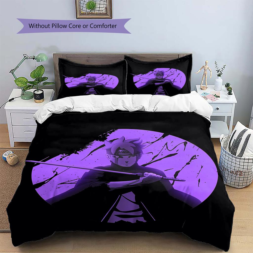 Pościel z motywem z anime Naruto Dekoracja domu Prezent urodzinowy (1 * poszwa na kołdrę + 2 * poszewki na poduszki, bez rdzenia)