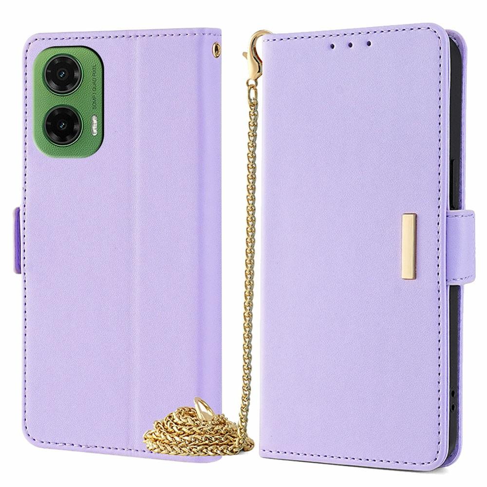 For Motorola Moto G35 5G Case PU Leather Wallet Stand Phone Cover with Crossbody Shoulder Strap