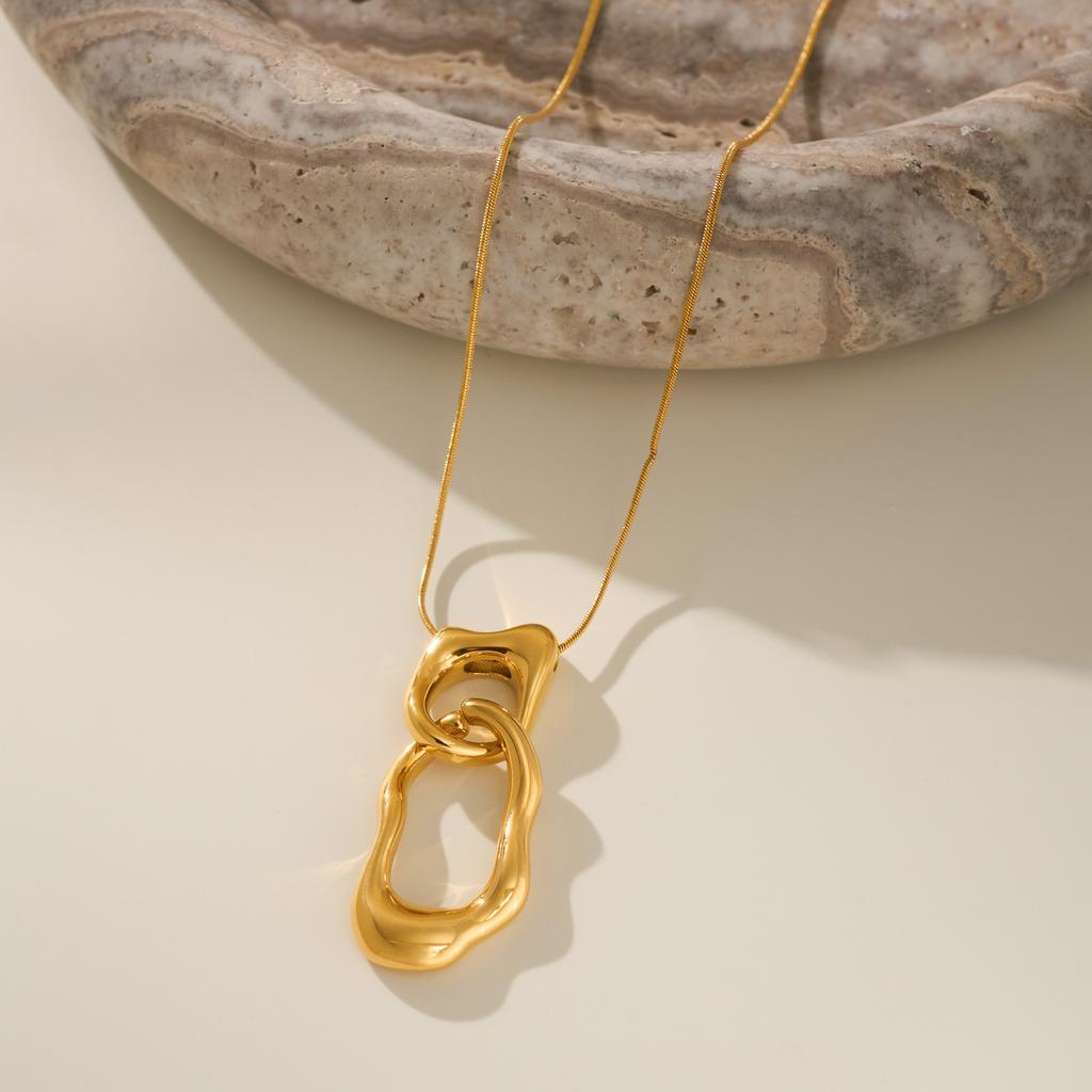 MYNECK Trendy Jewelry Trend 18k PVD Gold Plated Stainless Steel Long Style Sweater Chain Double Ring Fashion Pendant Necklace