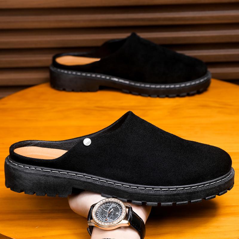 Platform Open Back Casual Shoes Half Shoes for Men Mules Black Loafers Slippers Closed-toe Backless Slides Sandal Slip On Flats