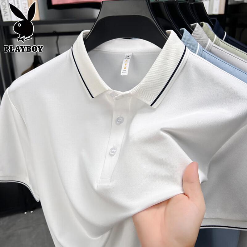 PLAYBOY Men's Summer Silk Blend Polo T-Shirt