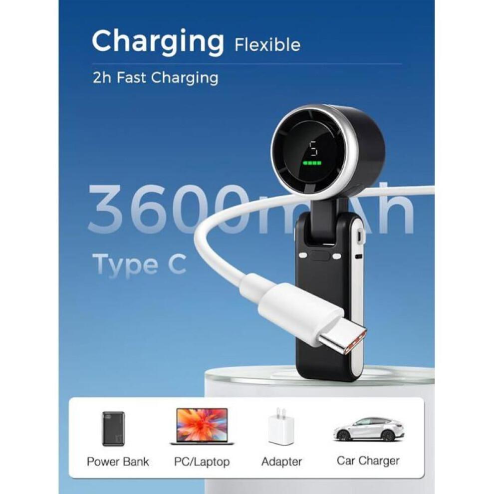 Mini draagbare zakventilator voor bureau en nek, 3600 mAh, 5 snelheden, borstelloze motor, oplaadbaar, sterrengrijs