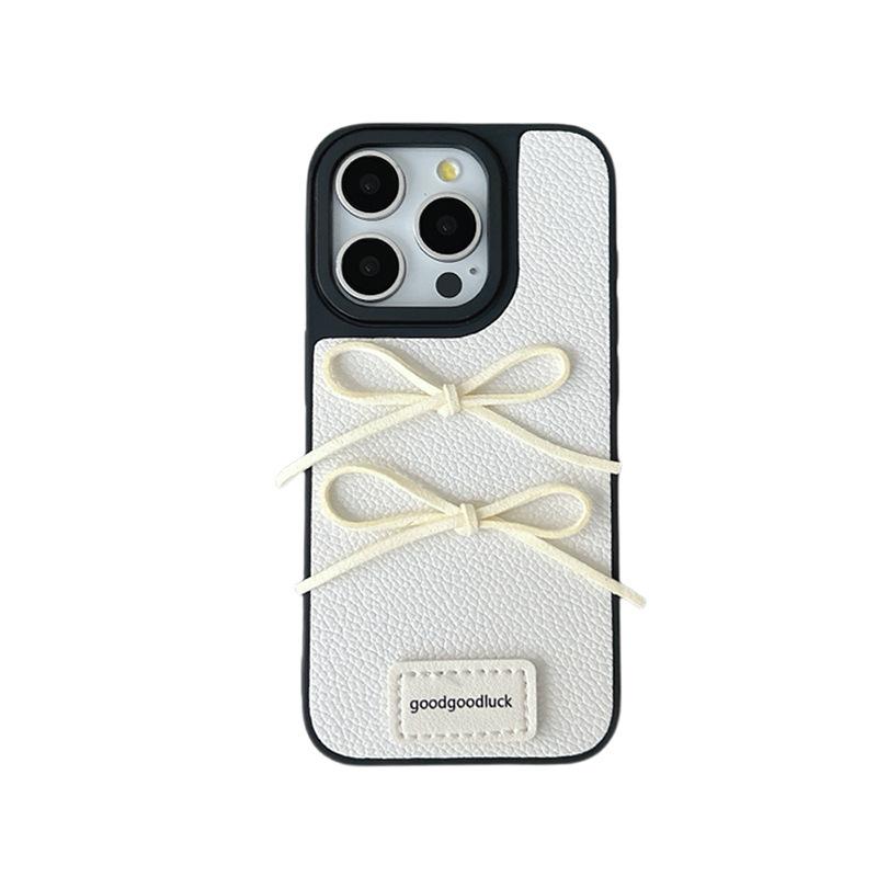 For Apple 17 Promax Leather Bow Simple Phone Case for IPhone 16 Anti Fall Women's New 14