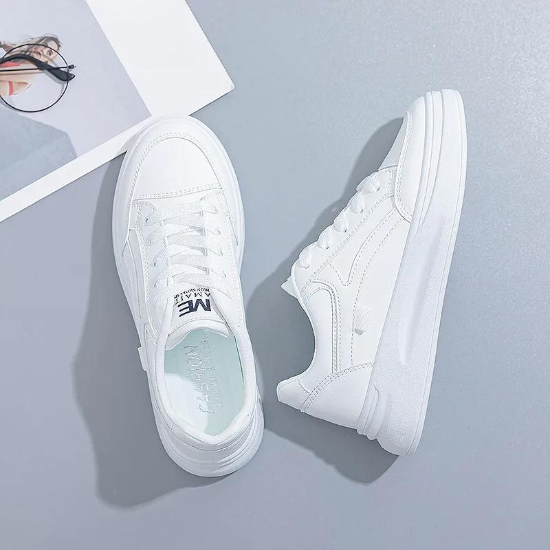 Outdoor Women Walking Shoes Skateboarding Shoes Women Sneakers PU Leather Lace-Up Breathable Jogging Casual Sneakers De Mujer
