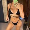 2 Colors Wrinkled Halter Strappy Wrap Around Bikini Set Female Swimsuit Women Swimwear Two-pieces Bather Bathing Suit