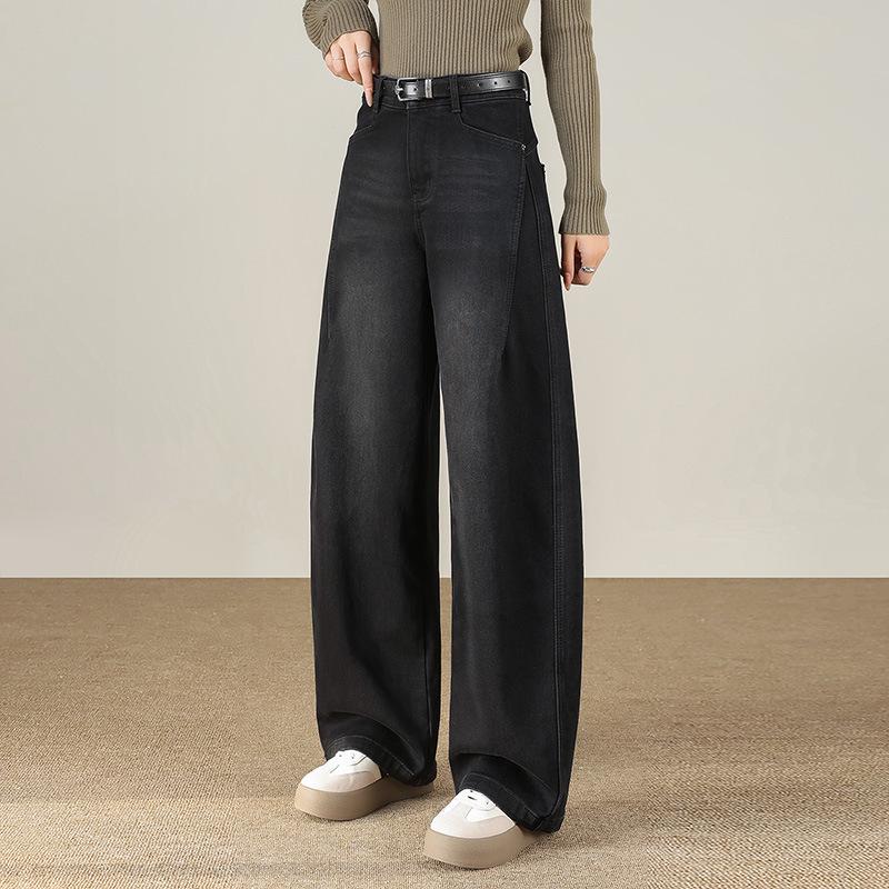 

Women s High-Waisted Retro Curved Leg Jeans - 2025 Autumn/Winter Collection: Loose, Slimming Wide-Leg Casual Pants. XXXL/31