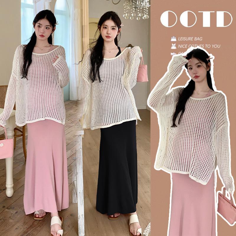 

Korean-Style 2026 Loose Maternity Two-Piece Set: Knit Sun Protection Shirt + Camisole Dress L