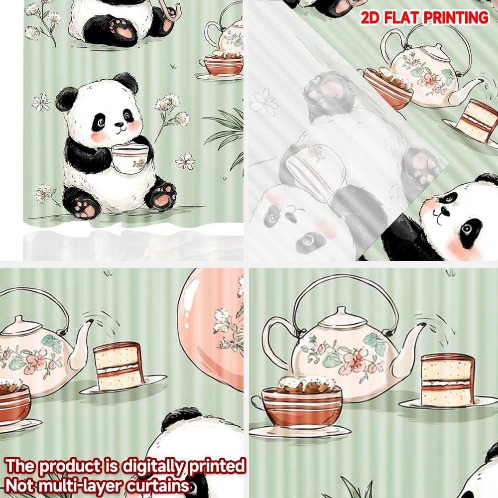 Set Of 2 Flat Printing Happy Valentine Day Drapes Cute Panda Digital Printed Polyester All Season Party Holiday Decor Curtain Made