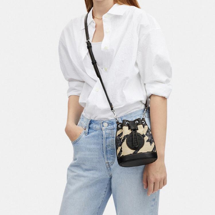 New COACH Dempsey Leather Bucket Bag, Shoulder Bag, Handbag Mini Women's Milk Tea & Black CJ719-SVVRW