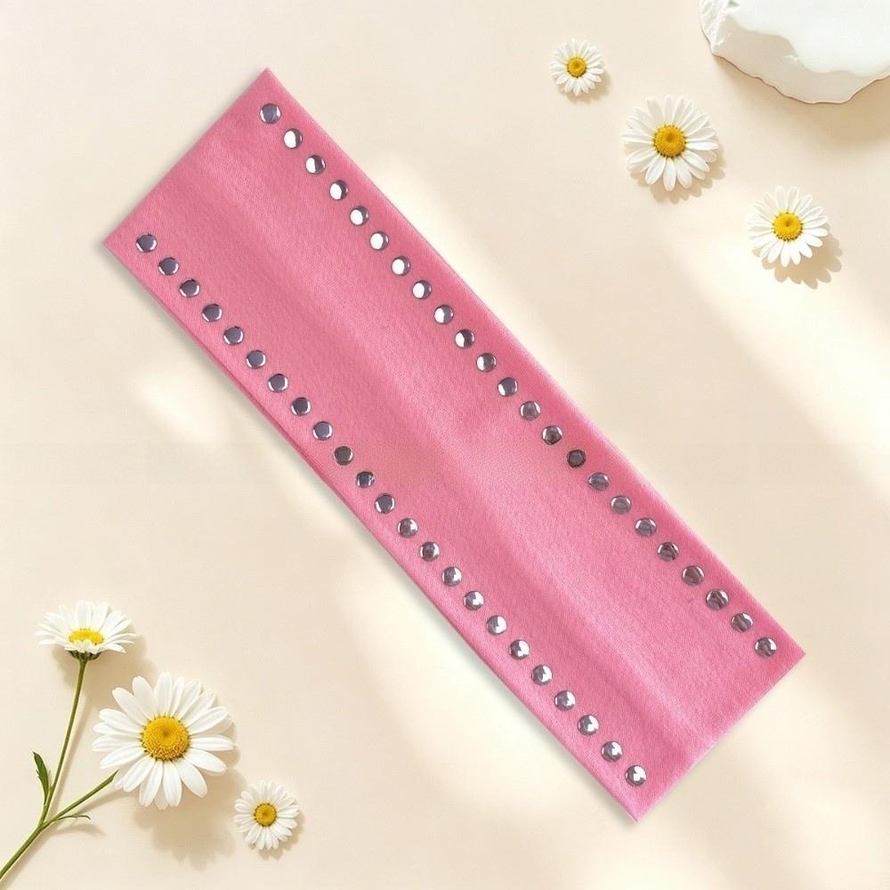 Double Row Sports Headband Wide Metal Stud Hair Wrap Trendy Elastic Hairband Running