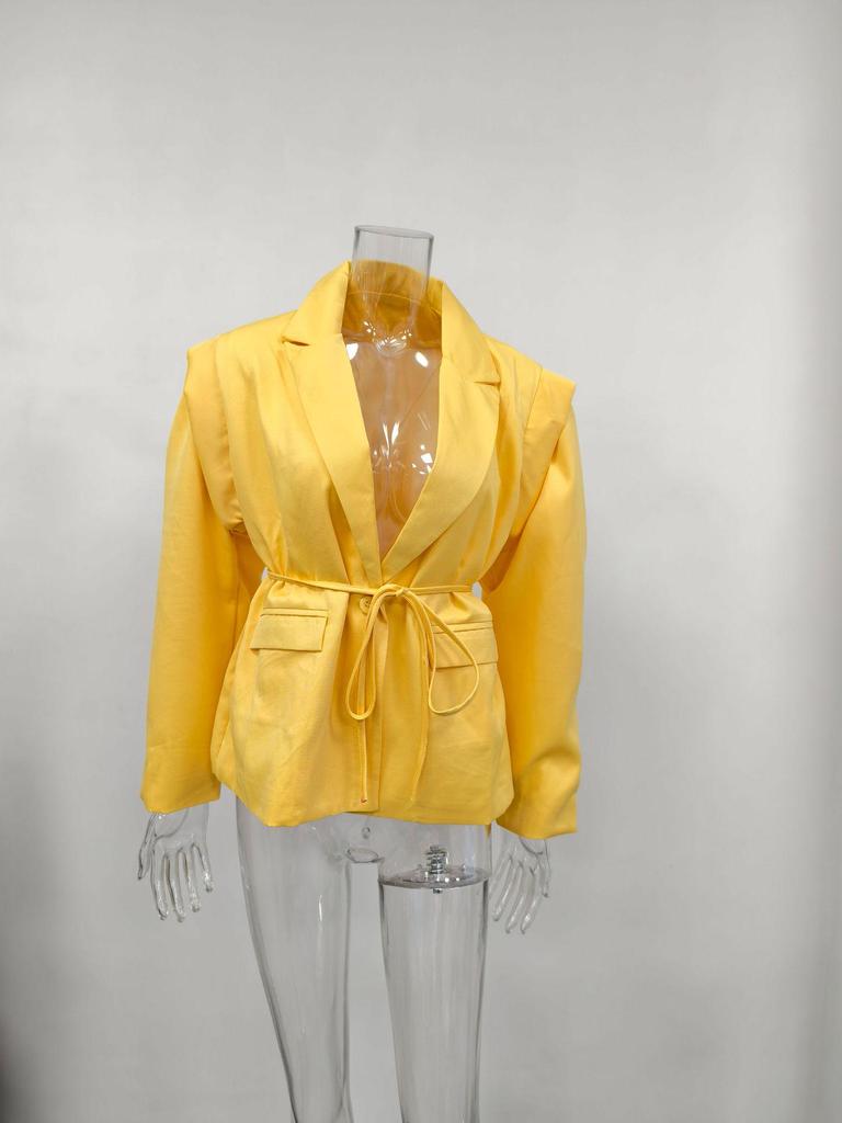 2025 Autumn/Winter European and American Women's Waist-Cinching Lace-Up Loose V-Neck Jacket
