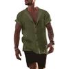 Herren Leinen Baumwolle Kurzarm Button-Down Freizeithemd