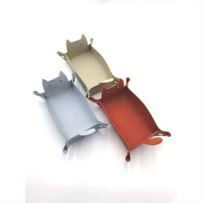 1pc Leather Storage Box Desktop Storage Tray Jewelry Cosmetics Key Storage Home Storage Basket