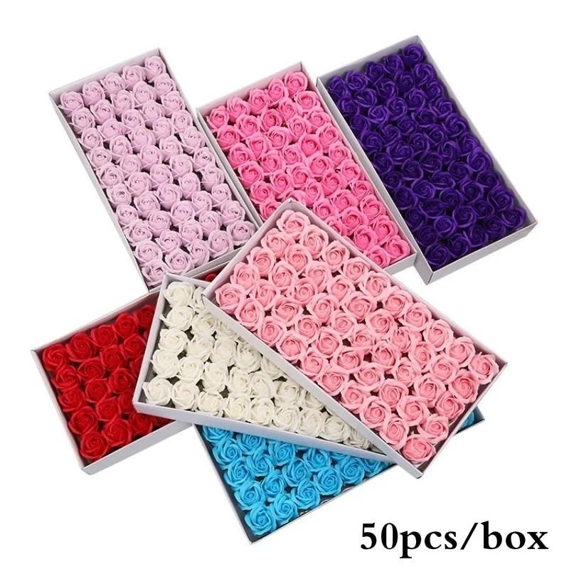 50pcs/box Soap Rose Heads Romantic Wedding Valentine's Day Gift Wedding Banquet Home Decoration Holding Flowers