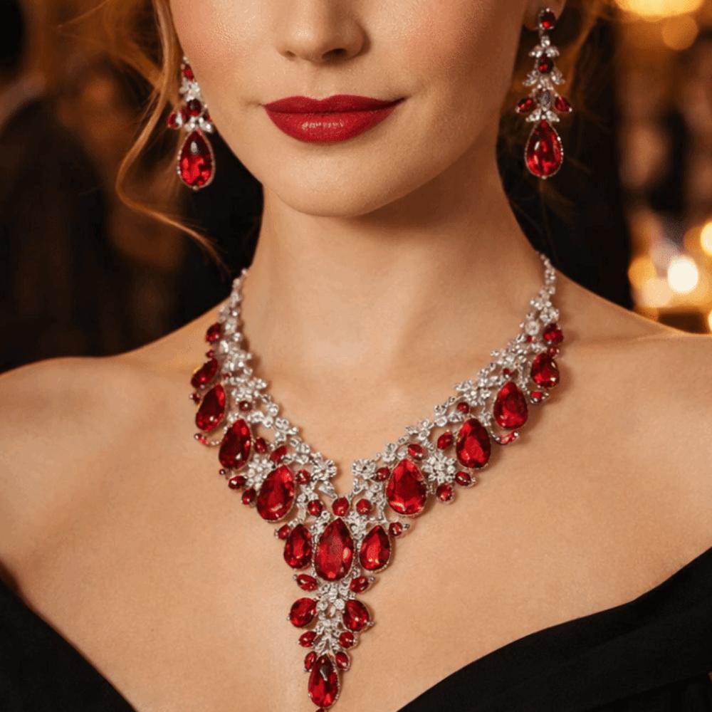 Rhinestone Crystal Necklace Earrings Shining Bridal Jewelry Set  Ball Banquet