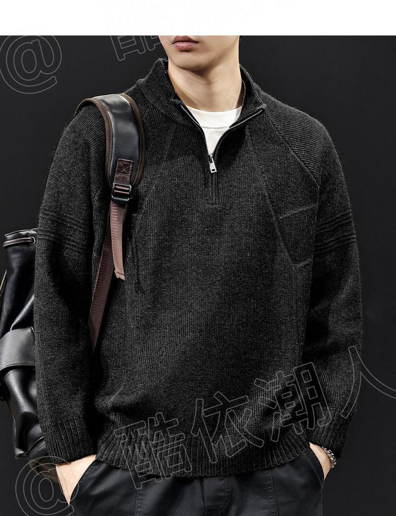 2025 Men's High Neck Zipper Sweater - American Style Autumn/Winter Knit Pullover, High-End Outerwear, Plus Size Available