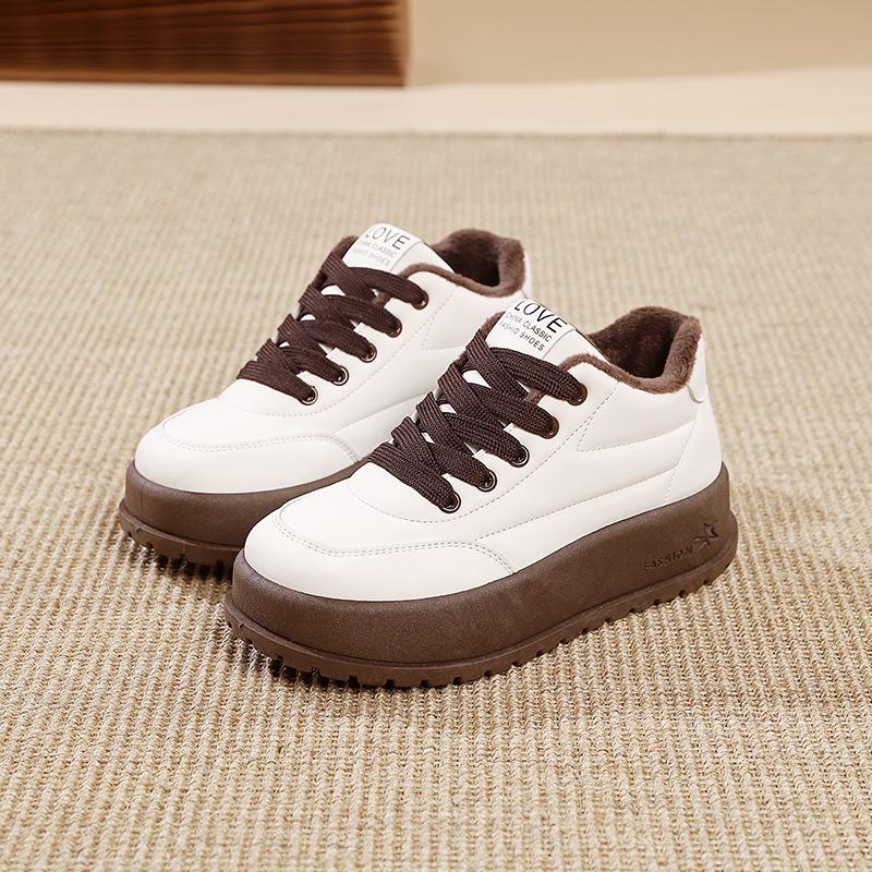 Solid Color Thick Platform Sole Fleece Lined Casual Winter Sneakers For Women