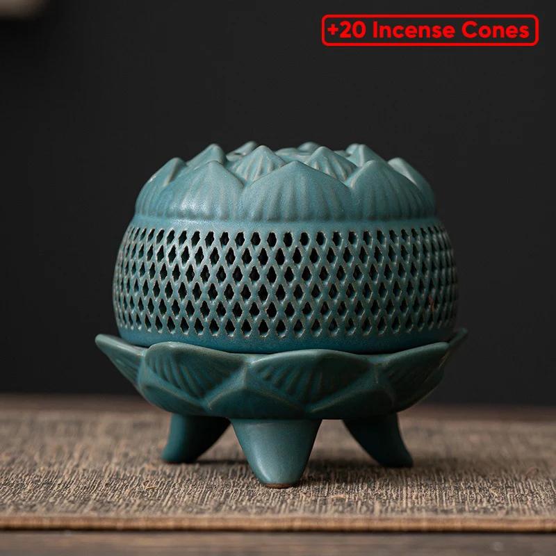 Lotus Incense Burner Ceramic, Sandalwood Household Use,Creative Aroma Burners,Tearoom and Yoga Room Desktop Decoration