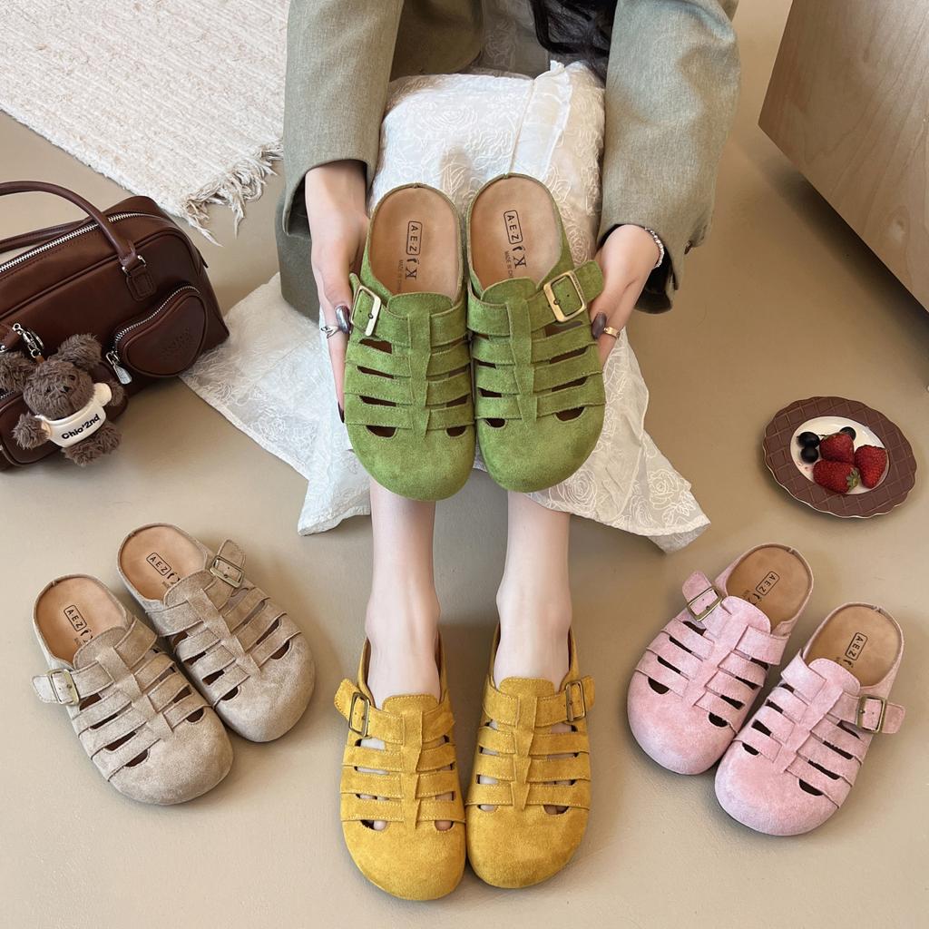 2025 height increase outer wear Roman style women's shoes summer hollow breathable bag head soft sole semi-drag cool slippers Birken slippers