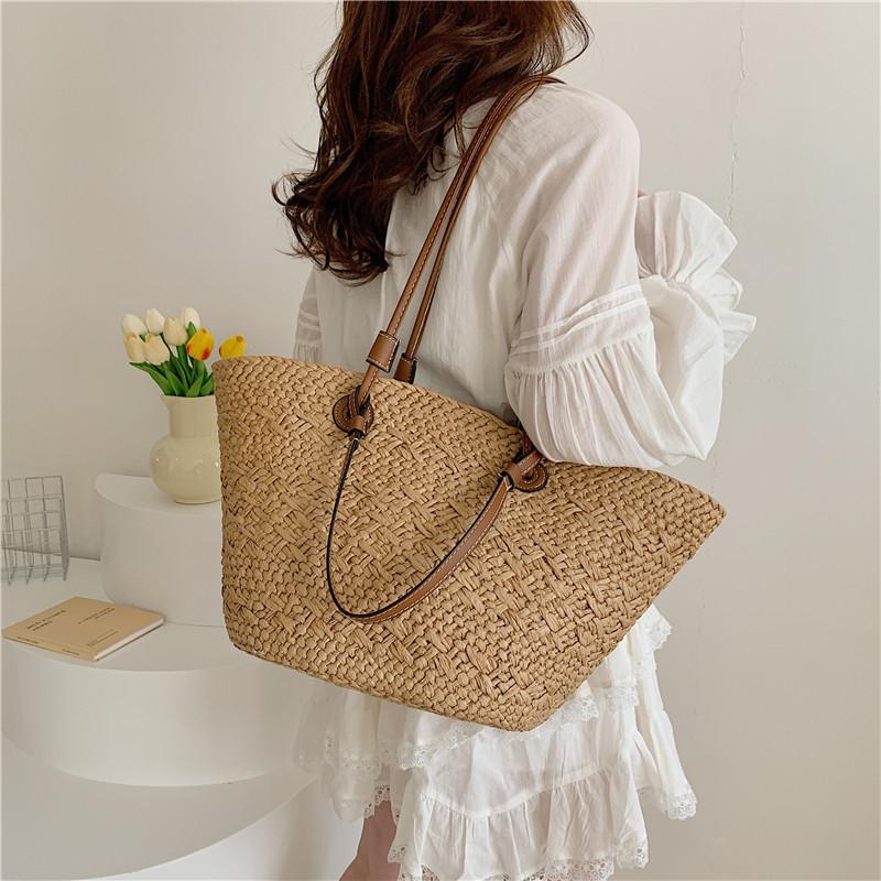 Casual Rattan Large Capacity Tote Designer Wicker Woven Women Handbags Summer Beach Bali Straw Bag Lady Travel Big Basket Purse