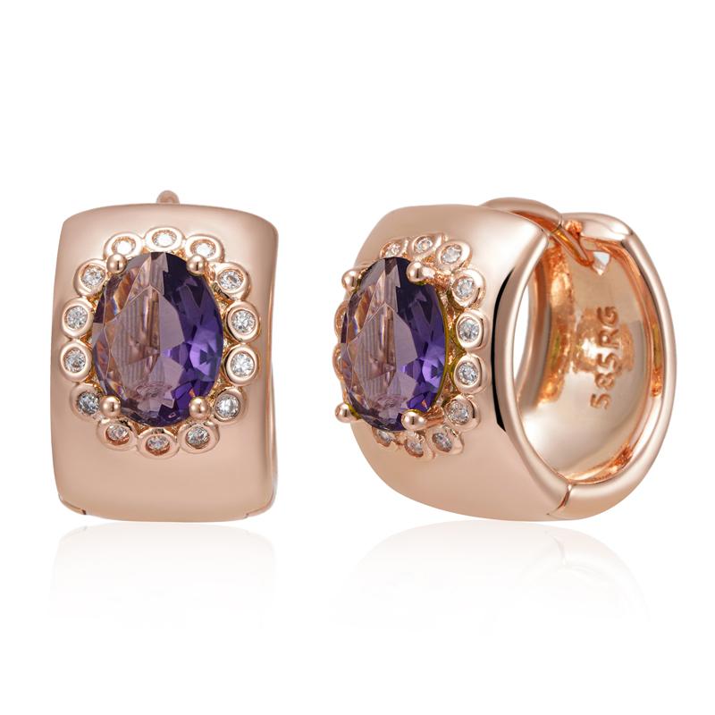 Shiny Purple Natural Zircon Big Hoop Earrings For Women Fashion  Rose Gold Color Party Daily Jewelry Accessories
