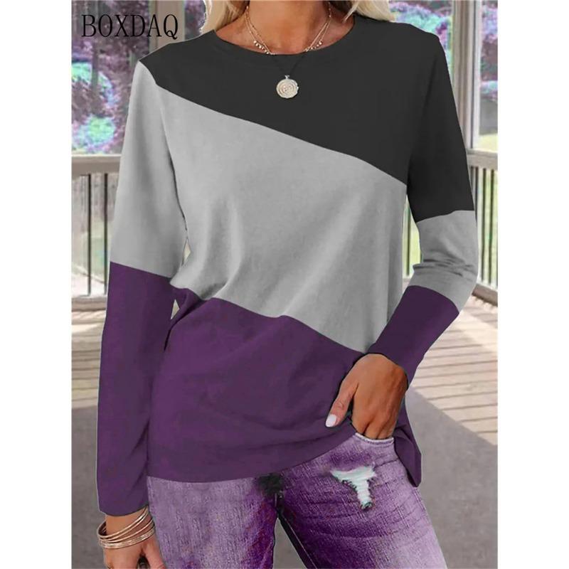 Long Sleeve Women Fashion Patchwork Color T-Shirts 3d Print Street Ladies Tees 6XL Plus Size Loose Casual Female Tops