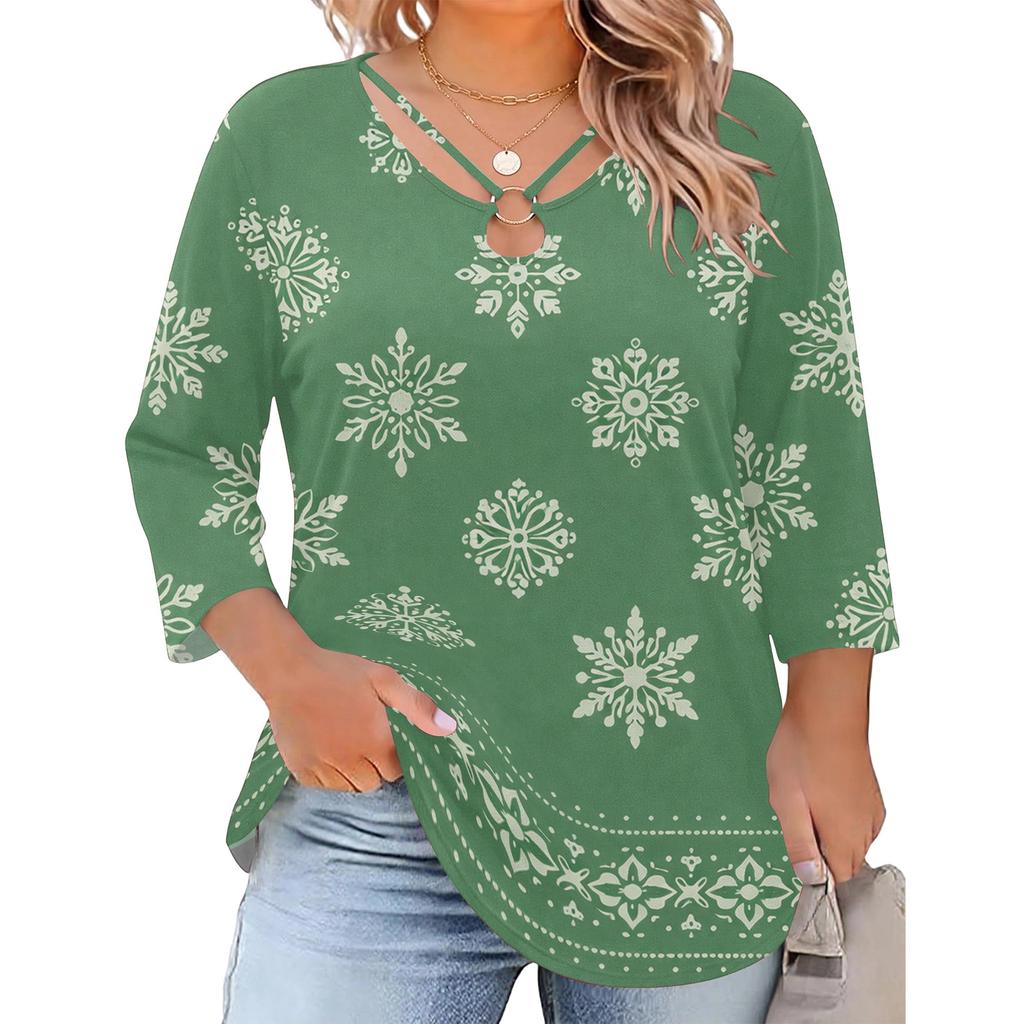 Blusa Floral Feminina Plus Size com Manga Três Quartos, Blusa Casual, Túnica de Corte Amplo para Primavera Verão, Uso Diário, Trabalho e Saídas