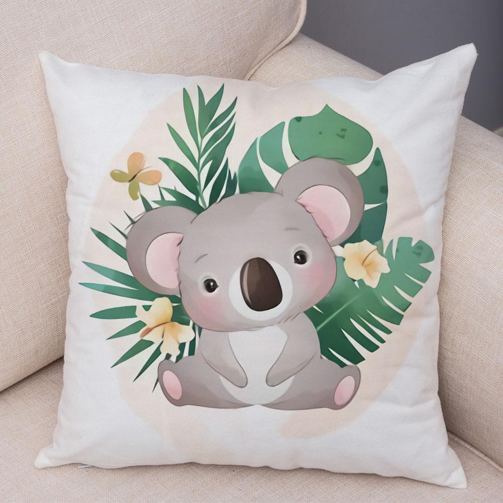Cartoon Bird and Leaves Pillow Case Decor Cute Animal Lion Cushion Cover for Children Room Sofa Home Plush Pillowcase 45x45cm