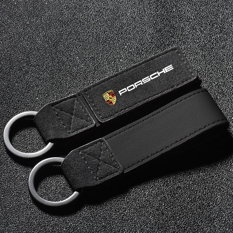 Suede Keychain Car Key Ring Anti-Loss Pendant Keyring For Porsche Cayenne Panamera Macan 911 718 Taycan Boxster Cayman 918 Pajun ukrs60