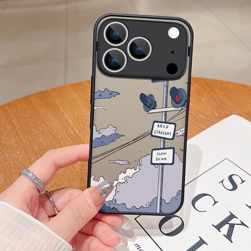 Cloud Signpost Pattern For iPhone 17 Pro Max Case Matte Shockproof Soft Edge Hard Cover For iPhone 13 15 14 16 11 17 Air Funda iPhone 16 Pro Max