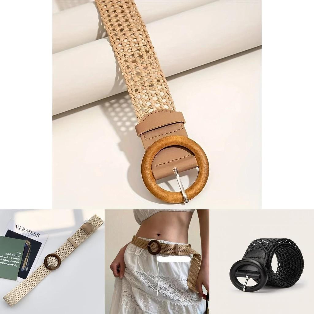 Bohemian Woven Cotton Linen Belt With Round Buckle For Women Summer Dress Accessories
