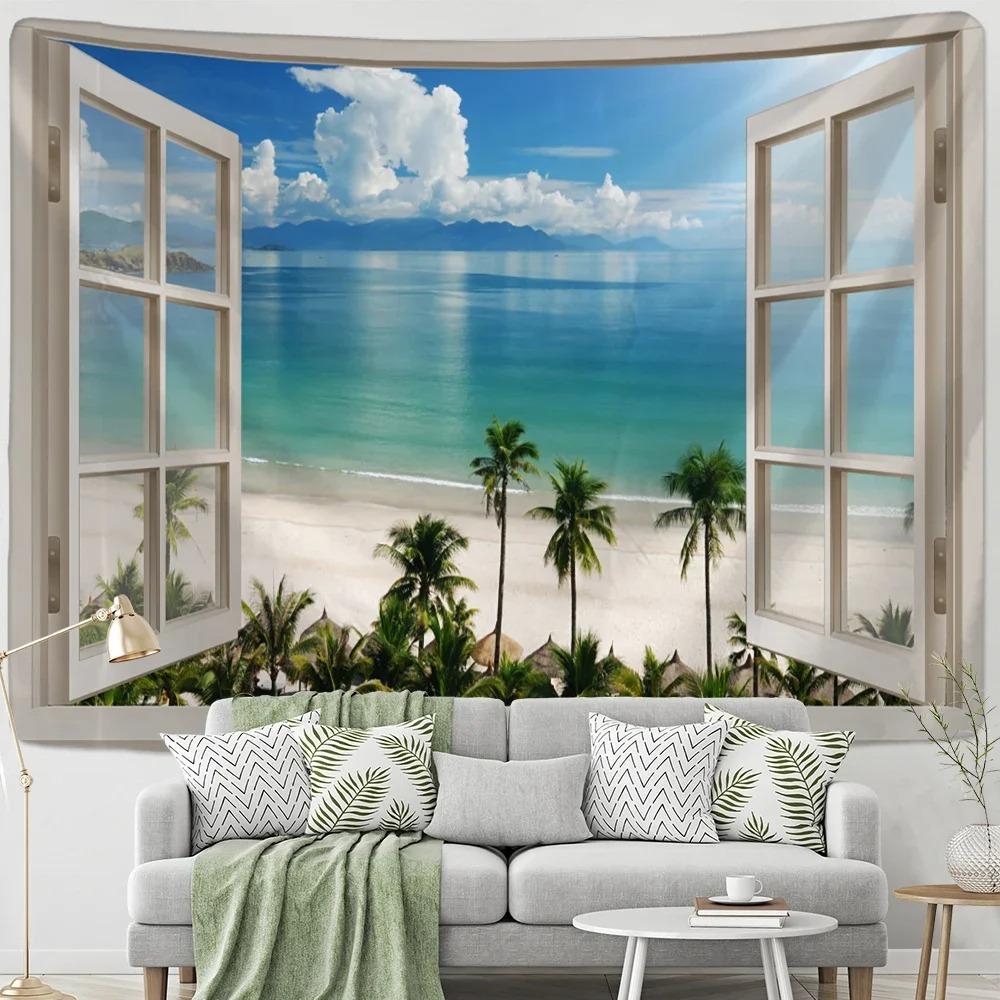 Window Woods Landscape Wall Decoration Tapestry Home Living Room Tapestry