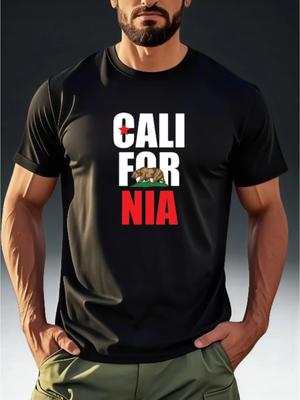 Men's California Bear & Lettering Print T-Shirt - Casual Short Sleeve Round Neck Summer Top with State Bear Logo & Lettered Design