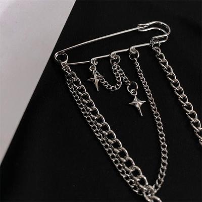 Metal Chain Star Pendant Brooch For Women Men Suit Decoration Tassel Chain Metal Pin Cloth Jewelry Accessories  Pins