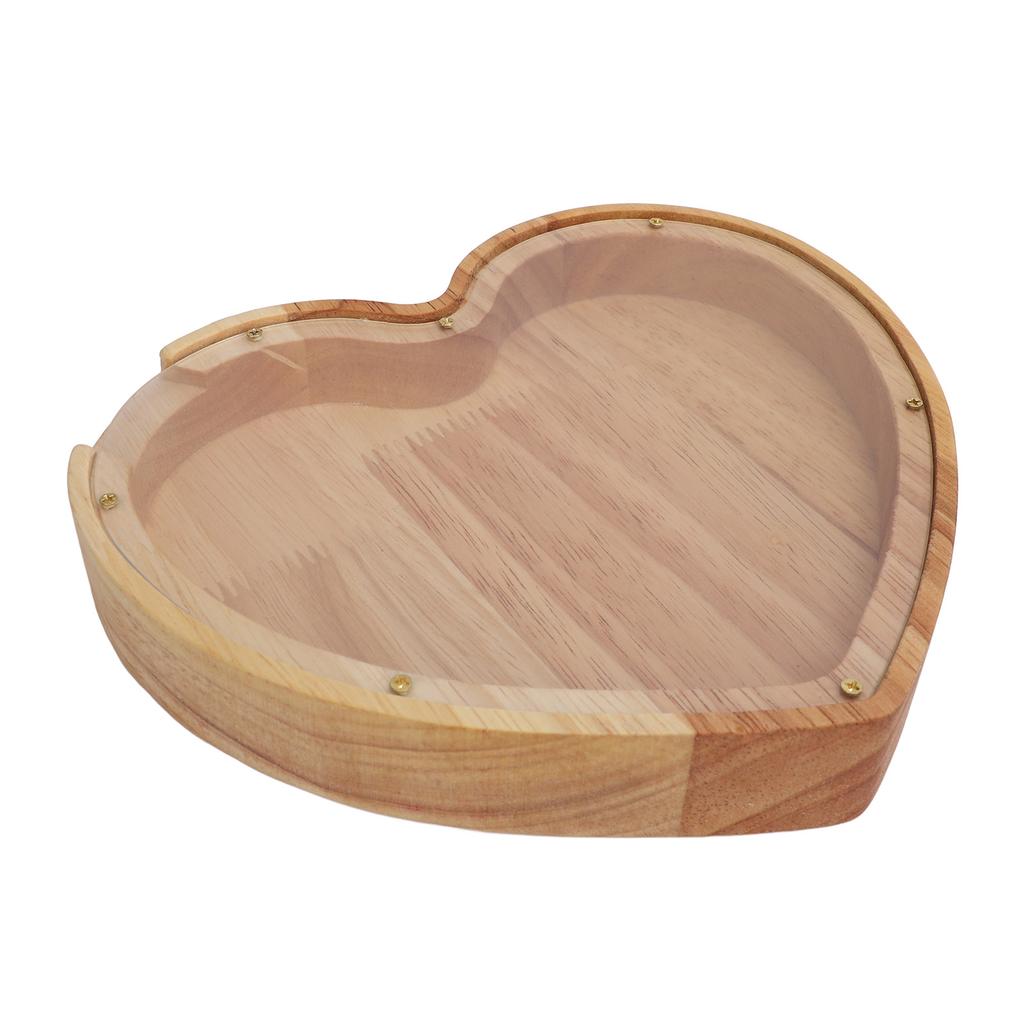 Heart Shaped Storage Box Transparent Acrylic Panel Wooden Display Case for Jewelry Coin Saving 20x18