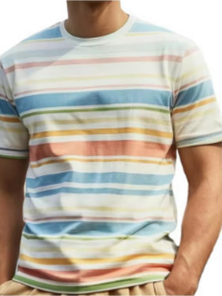 Men's T-Shirt Color Stripe Fashion Design 3D Printed Top Casual Daily Street Wear Summer Simple Short Sleeved Men's Y2k Clothing