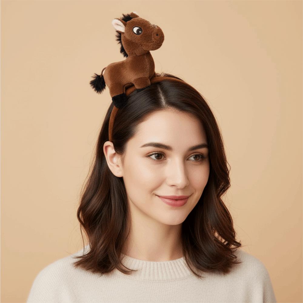 Cartoon Horse Headband Mascot New Year Headpiece Cute Plush Hair Hoop  Photo Prop