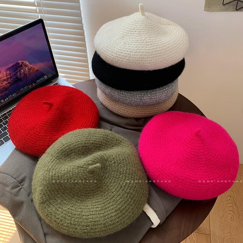 High Quality Woolen Beret Women's Autumn and Winter Face Small Buds Red Painter Hat Christmas Hat