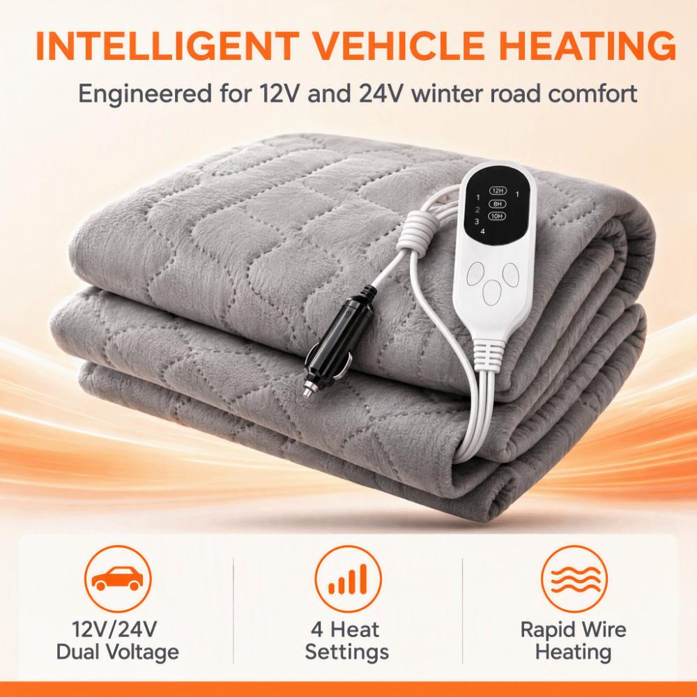 Single Control / Dual Control Car Heated Blanket 12V Heated Blanket Car Heating Mat Truck Driver