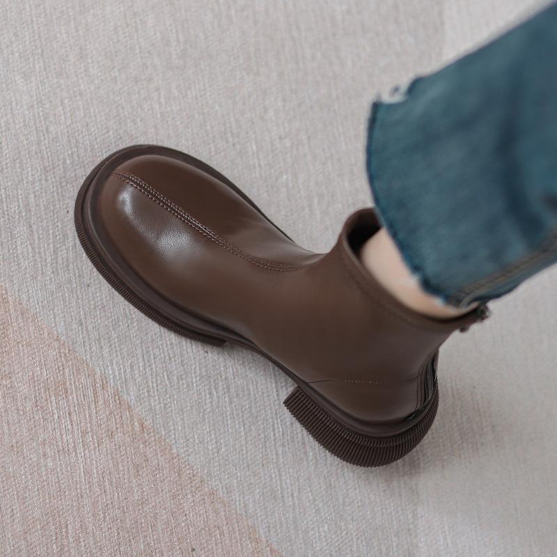 Real soft leather brown Martin boots women's spring and autumn 2025 new British style ins thick-soled thin boots fried street short boots