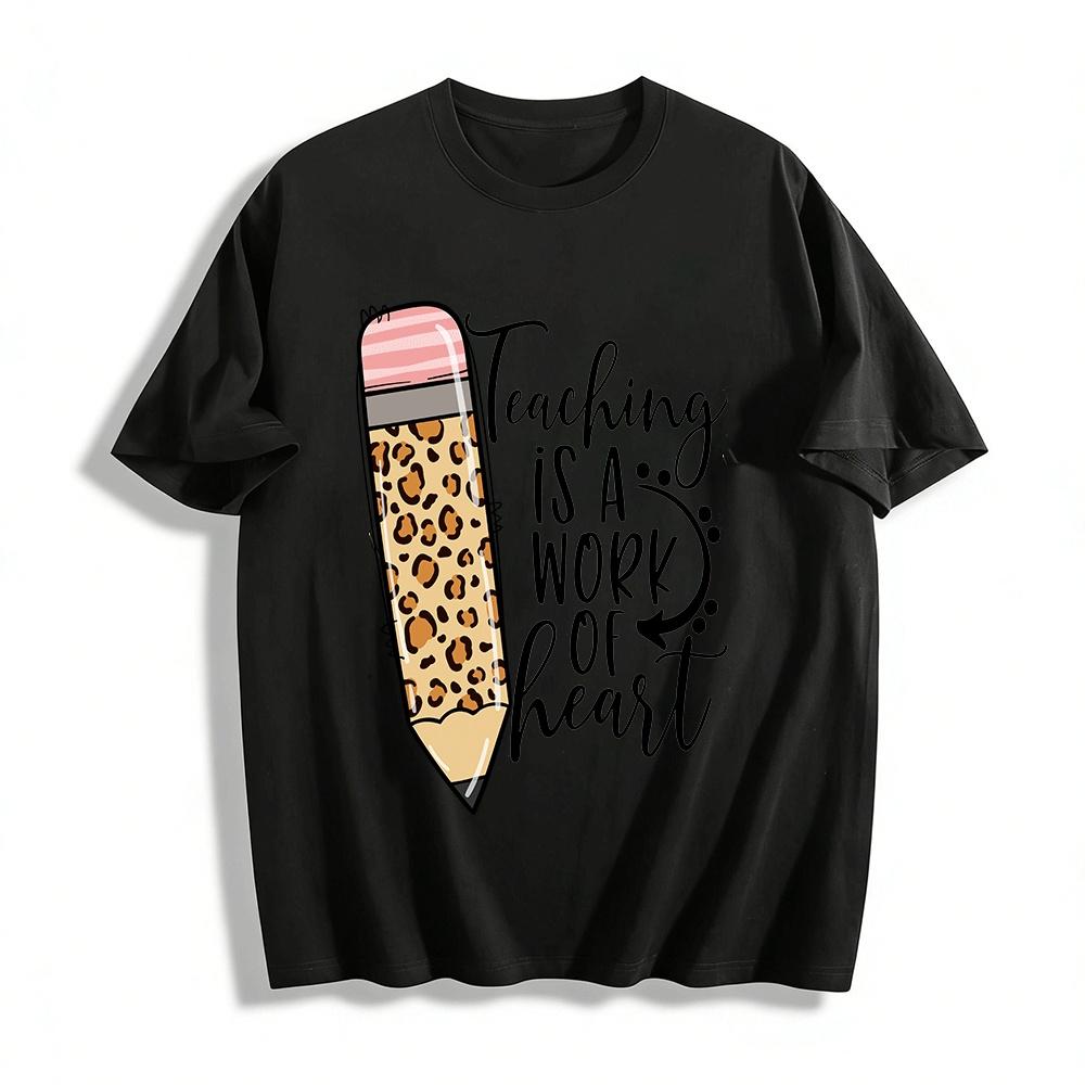 

Teaching Is A Work Of Heart Leopard Print Teacher Appreciation Tee Pure cotton T-shirt XXS